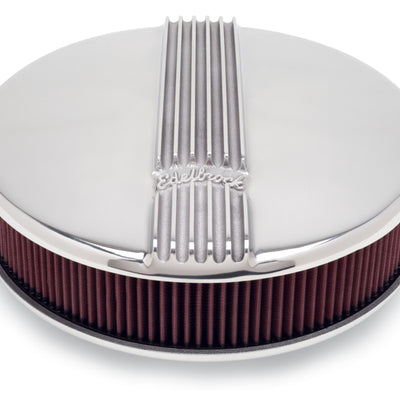 Edelbrock Air Cleaner Classic Series Round Aluminum Top Cloth Element 14In Dia X 3 9In Polished