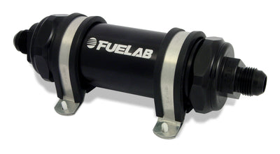 Fuelab 828 In-Line Fuel Filter Long -12AN In/Out 40 Micron Stainless - Black