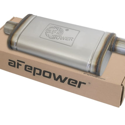 aFe MACHForce XP SS Muffler 2.5in Center Inlet / 2.5in Offset Outlet 18in L x 9in W x4in H Body