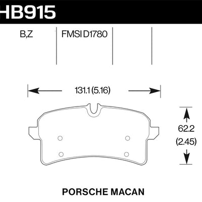 Hawk 16-18 Porsche Macan Performance Ceramic Street Rear Brake Pads