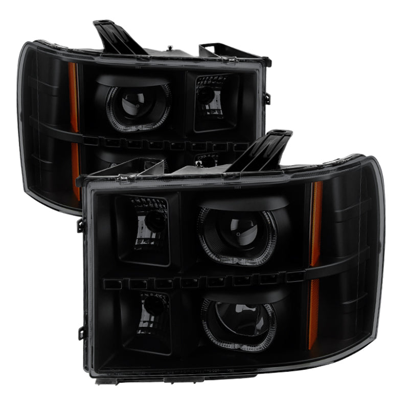 xTune GMC Sierra 2500/3500HD 07-13 Projector Headlights LED Halo- Black Smoked PRO-JH-GSIE07-CFB-BSM