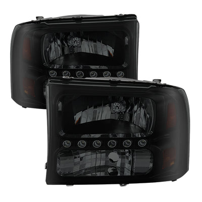 xTune Ford F250 F350 Super Duty 99-04 1Pc Headlights w/ LED Black Smoked HD-JH-FF25099-LED-BSM
