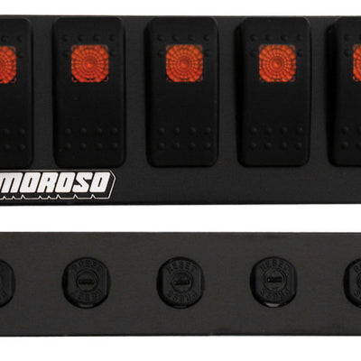 Moroso Rocker Switch Panel - Flat Surface Mount - LED - 2.488in x 6.695in - Five On/Off Switches