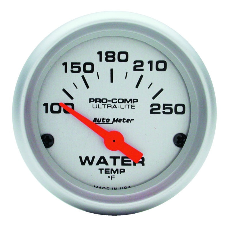 Autometer Ultra-Lite 52mm 100-250 Deg F Short Sweep Electric Water Temp Gauge