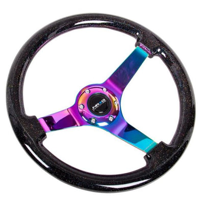 NRG Reinforced Steering Wheel (350mm / 3in Deep) Minty Fresh Wood Grain w/Black 3-Spoke Center