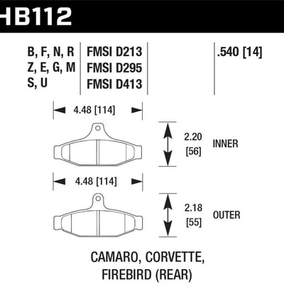 Hawk 85-97 Chevrolet Camaro w/Rear Disc Brakes/84-96 Chevrolet Corvette DTC-70 Race Rear Brake Pads