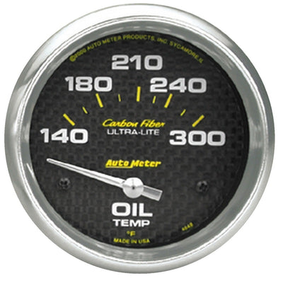 Autometer Carbon Fiber Oil Temp 66.7mm 2 5/8in Short Sweep Electronic 300 Deg F Temperature Gauge