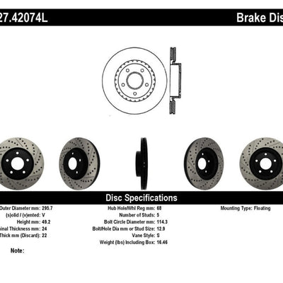 StopTech 1/02-05 Infiniti G35 (alloy disc) / 6/02-05 Nissan 350Z Slotted & Drilled Left Front Rotor
