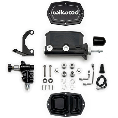 Wilwood Compact Tandem M/C - 7/8in Bore w/RH Bracket and Valve (Pushrod) - Black