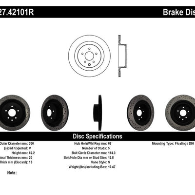 StopTech Infiniti G37 / Nissan 370Z SportStop Slotted & Drilled Rear Right Rotor