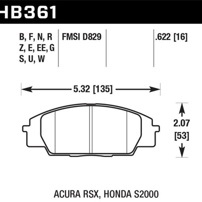 Hawk 2002-2006 Acura RSX Type-S HPS 5.0 Front Brake Pads
