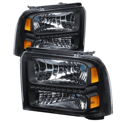 xTune Ford F250/350/450 Super Duty 05-07 Crystal Headlights w/ LED Black HD-JH-FS05-LED-BK