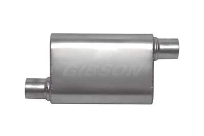 Gibson CFT Superflow Offset/Offset Oval Muffler - 4x9x18in/2.25in Inlet/2.25in Outlet - Stainless