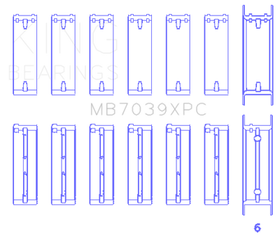 King BMW M20/M50 2.0L/2.5L/2.7L Crankshaft Main Bearings Set (Size STDX) - 7 Pairs Coated