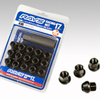 Rays 17 Hex Racing Nut Set L25 Short Type 12x1.25 - Black Chromate (16 Pieces)