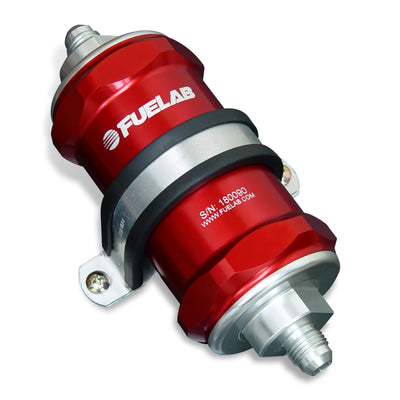 Fuelab 818 In-Line Fuel Filter Standard -12AN In/Out 100 Micron Stainless - Red