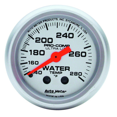 Autometer Ultra-Lite 52mm 140-280 Deg F Mechanical Water Temp Gauge - White