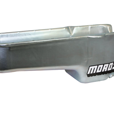 Moroso 1986+ Chevrolet Small Block (w/Passenger Side Dipstick) Wet Sump 5qt 7.5in Steel Oil Pan- Blk