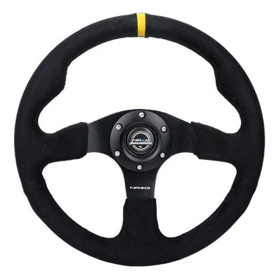 NRG Reinforced Steering Wheel (350mm/ 3in. Deep) Alcantara w/ Yellow Center w/ Black Stitch