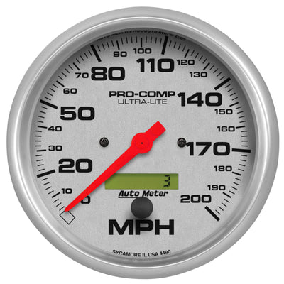 Autometer Speedometer 5in - 200 MPH Electric Program w/ LCD Odometer Ultra- Lite