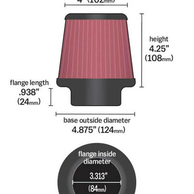 K&N Universal X-Stream Clamp-On Air Filter 3.313in Flg ID/4.875in Base OD/4in Top OD/4.25in H