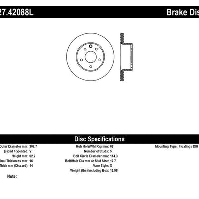 StopTech 06-07 350Z / 05-07 G35 / 06-07 G35X SportStop Slotted & Drilled Rear Left Rotor