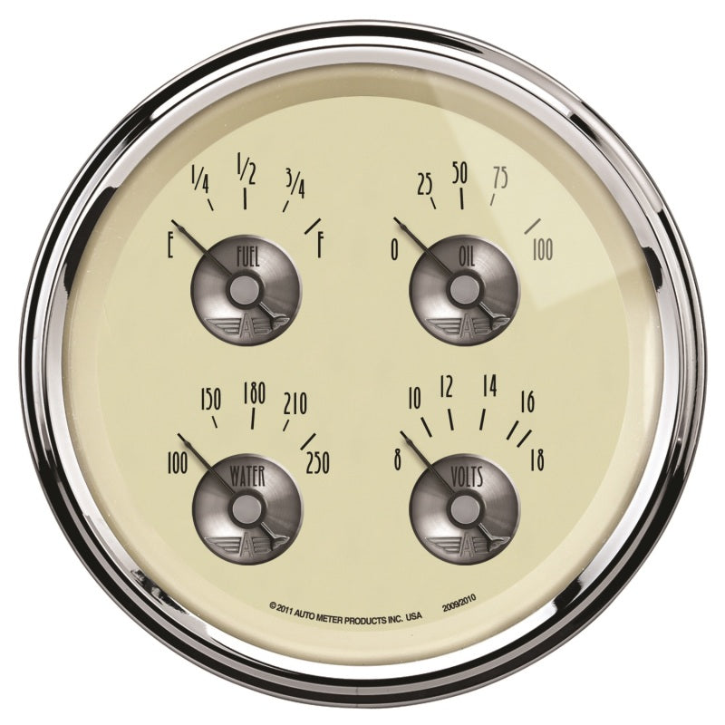 AutoMeter Gauge Quad 5in. 0 Ohm(e) to 90 Ohm(f) Elec Prestige Antique. Ivory