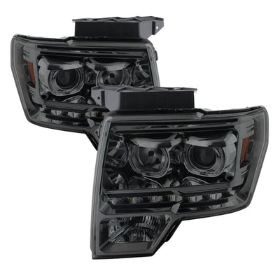 xTune Ford F150 09-14 Projector Headlights Halogen Model Only LED Halo Smoked PRO-JH-FF15009-CFB-SM