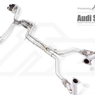 Fi Exhaust Front Pipe, Mid X Pipe, Rear Mufflers w/ Quad Tips - Audi S4 / S5 B9 (17-20')