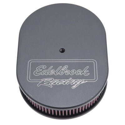 Edelbrock Air Cleaner Victor Series Oval Aluminum Top Cloth Element 11 875In X 8 25In X 3 75In Black