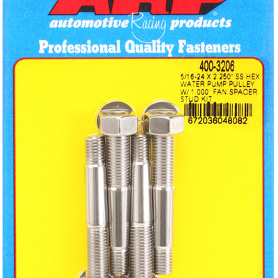 ARP 5/16-24 X 2.250 SS Hex Water Pump Pulley w/ 1.000in Fan Spacer Stud Kit