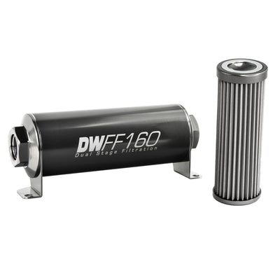 DeatschWerks Stainless Steel 8AN 40 Micron Universal Inline Fuel Filter Housing Kit (160mm)
