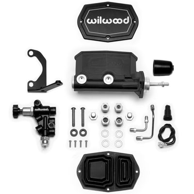 Wilwood Compact Tandem M/C - 15/16in Bore - w/Bracket and Valve (Pushrod) - Black