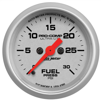 Autometer Ultra-Lite 52mm 0-30 PSI Full Sweep Electronic Fuel Pressue Gauge