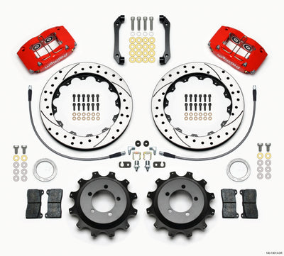 Wilwood Dynapro Radial Rear Kit 12.88in Drilled Red 2006-2007 Subaru WRX w/Lines