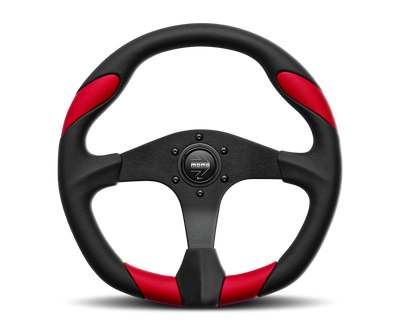 Momo Quark Steering Wheel 350 mm - Black Poly/Black Spokes/Red Inserts