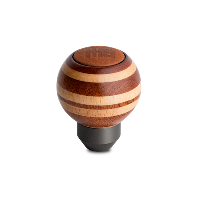 Momo Targa Heritage Shift Knob - Round Wood, Layered Mahogany and Beechwood, Leather Insert Top