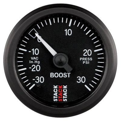 Autometer 52mm Stack Instruments -30INHG to +30PSI Mechanical Boost Gauge - Black