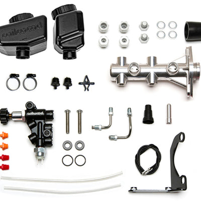 Wilwood Remote Tandem M/C Kit w/Bracket and Valve - 1.12in Bore Burnished
