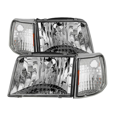xTune Ford Ranger 93-97 Crystal Headlights w/ Corner Lights 4pcs Sets Chrome HD-JH-FR93-SET-C