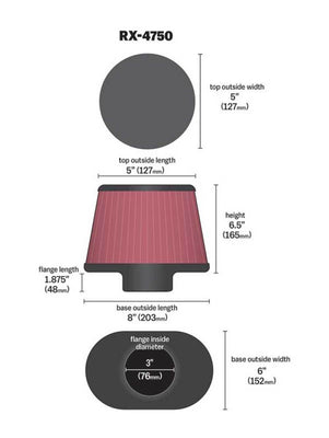 K&N Filter Universal X Stream Clamp-On 3in Flange ID 6inx8in Base 5inx5in Top 6.5in Height