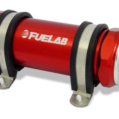 Fuelab 828 In-Line Fuel Filter Long -12AN In/Out 10 Micron Fabric - Red
