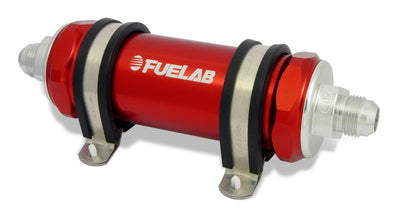 Fuelab 828 In-Line Fuel Filter Long -6AN In/Out 100 Micron Stainless - Red