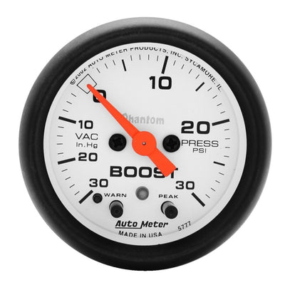 Autometer Phantom 52mm Boost 30 in Hg-Vac/30 PSI FS Electronic Vacuum/Boost w/ Peak Memory & Warning