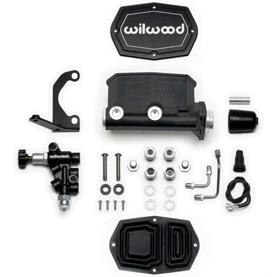 Wilwood Compact Tandem M/C - 1.12in Bore w/RH Bracket and Valve - Black