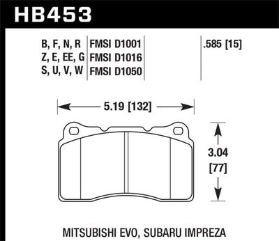 Hawk Street HPS 5.0 Frt Brake Pad Brembo 03-06 Evo / 04-14 STI / 09-10 Evo / 09-10 Genesis /04-08 TL