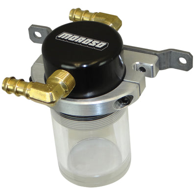 Moroso Universal Air/Oil Separator Catch Can - Small Body w/o Drain - Billet Alum - Blk/Clear Bottom