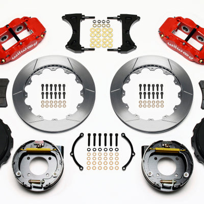 Wilwood Narrow Superlite 4R Rear P-Brk Kit 12.88in Red Chevy 12 Bolt-Spec 3.15in Bearing Front mt