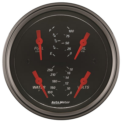 Autometer Designer Black 3.375in Quad Gauge - Fuel Level / Oil Pressure / Water Temp. / Voltmeter