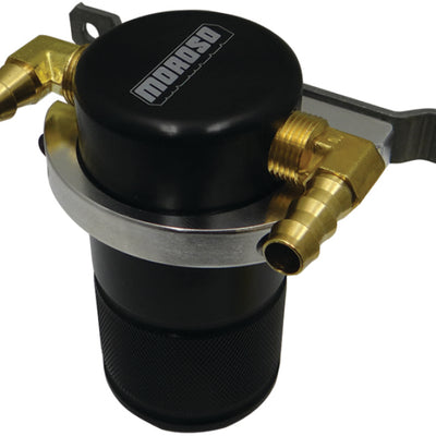 Moroso Universal Air/Oil Separator Catch Can - Small Body w/o Drain - Billet Aluminum - Black Finish